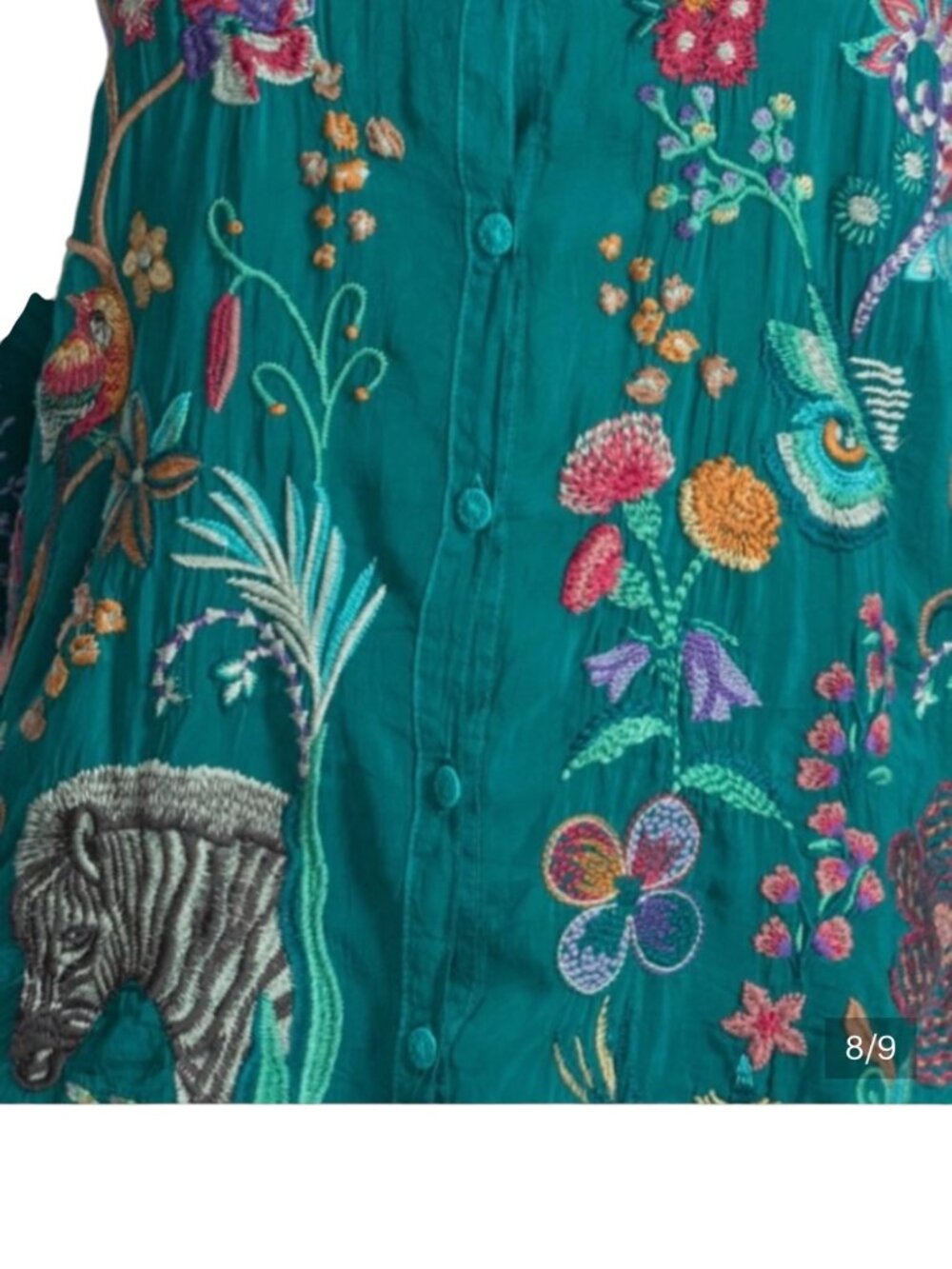 Johnny Was The Audrey Collared Shirt Blouse Embroidered Floral Zebra Birds M NWT - Picture 5 of 5